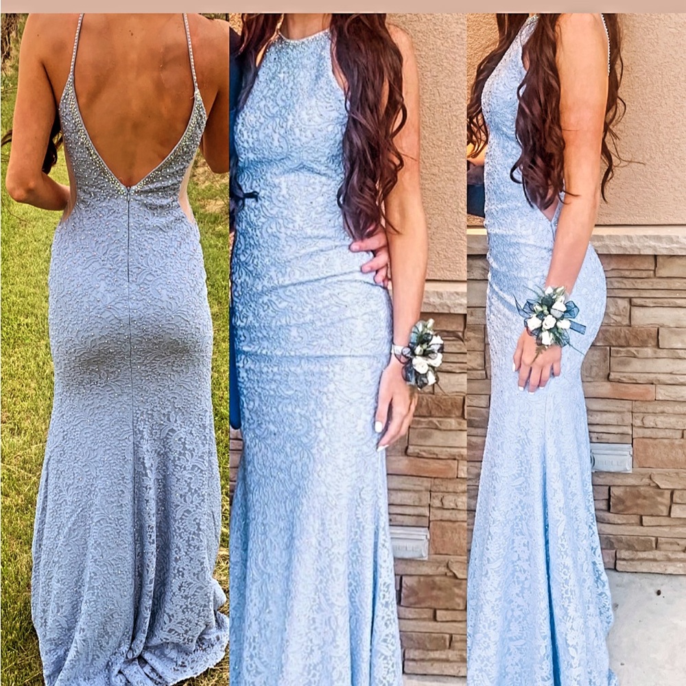 prom dress long beaded periwinkle size 2